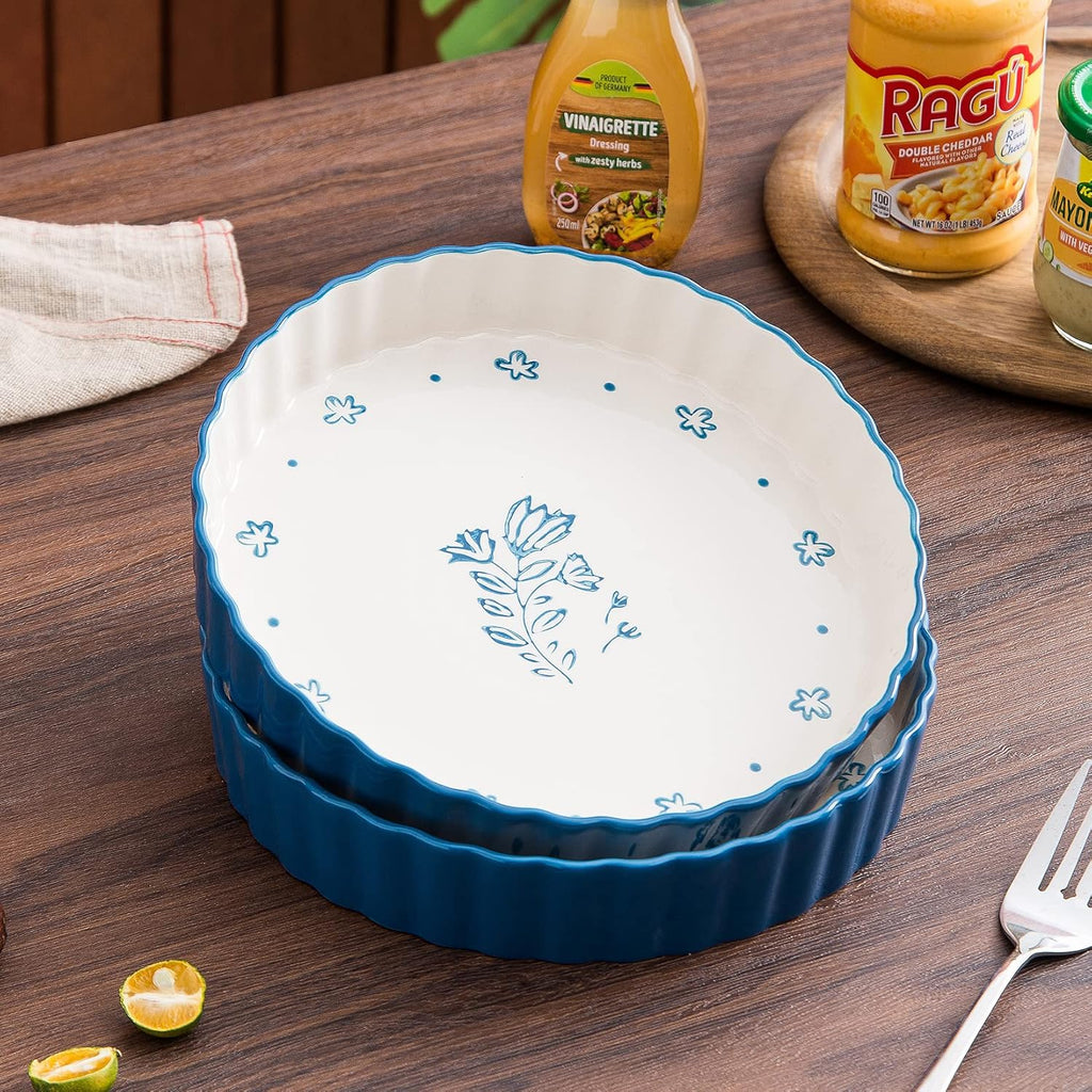 Wisenvoy Ceramic Pie Pan - 9 Inch Deep Dish Tart Pan for Perfect Quiches and Pies