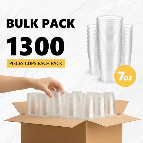 BONSTOCK 1300 Pack 7 oz plastic cups disposable, 7 Ounce Plastic Cups, 7 oz Cup for Birthday Parties, Picnics, Ceremonies, and Weddings
