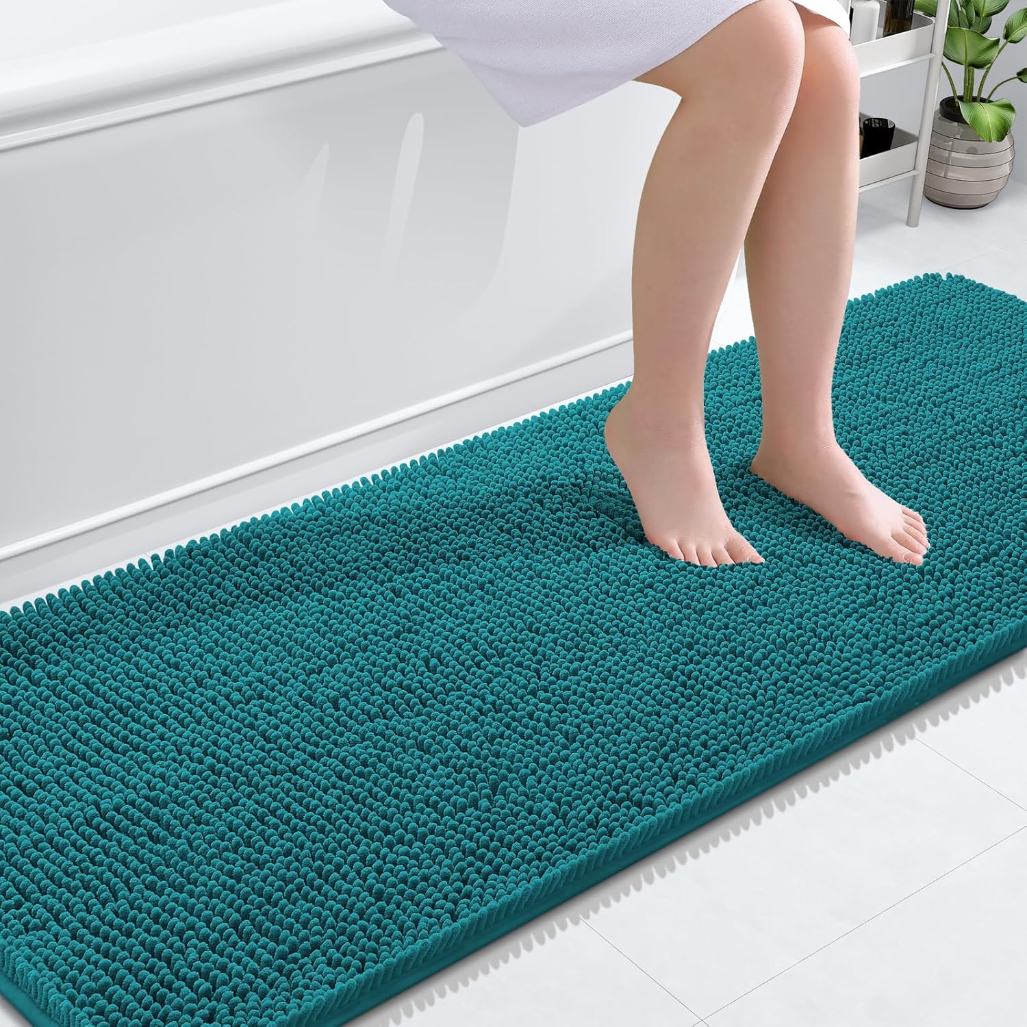 OLANLY Bathroom Runner Rugs - Soft Absorbent Chenille Bath Mats | Quick Dry, Rubber Backing, 70x24" in Deep Lake