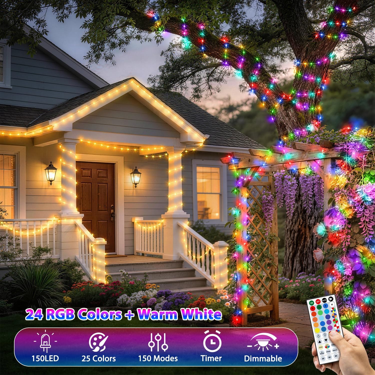 Skiennix 50ft Dimmable Fairy Lights - 25 Colors & 14 Modes | RGB + Warm White Indoor/Outdoor Décor