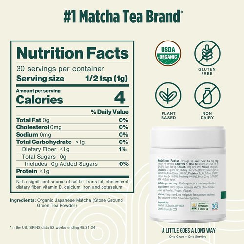 Jade Leaf Matcha Organic Ceremonial Grade Green Tea Powder - 100% Pure Japanese First Harvest | 30g Tin