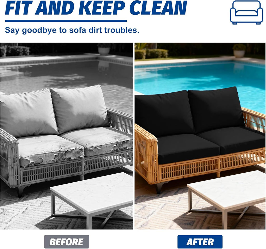 Skiennix Patio Stretch Cushion Covers - Washable Outdoor Sofa Slipcovers for 4 Cushions | Black