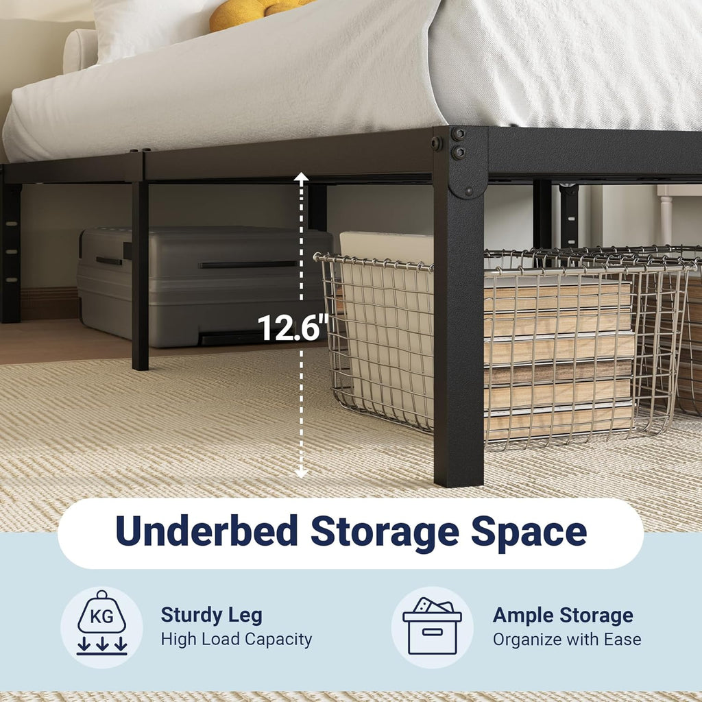 Allewie Full Size Bed Frame - 14-Inch Metal Platform Design with Storage Space | Easy Assembly, Black