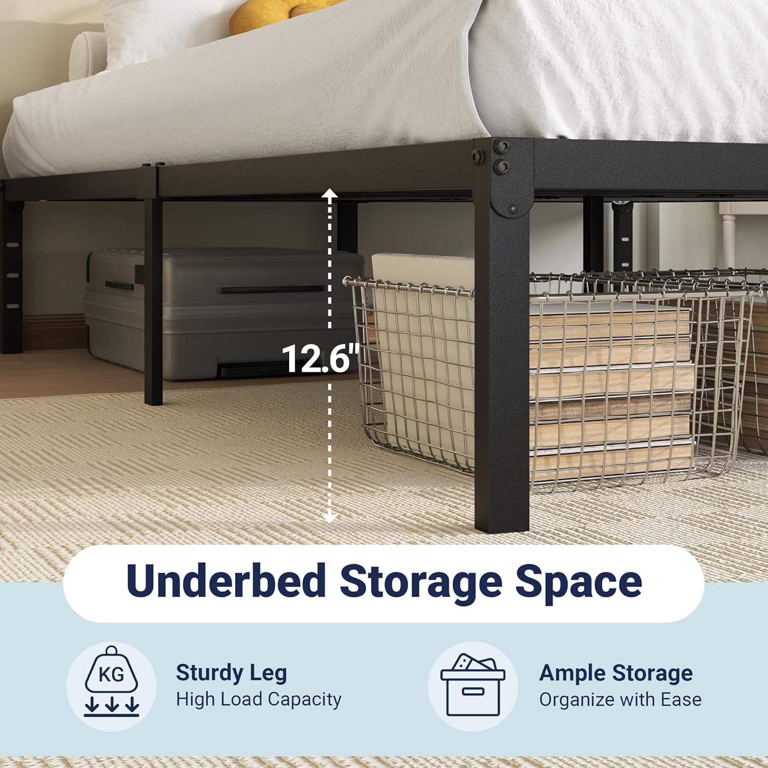 Allewie Full Size Bed Frame - 14-Inch Metal Platform Design with Storage Space | Easy Assembly, Black