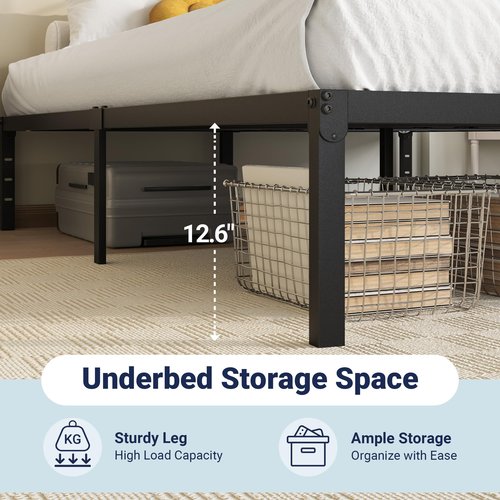 Allewie Queen Bed Frame, 14 inch Metal Platform Beds with Storage Space, No Box Spring Needed and Easy Assembly, Black