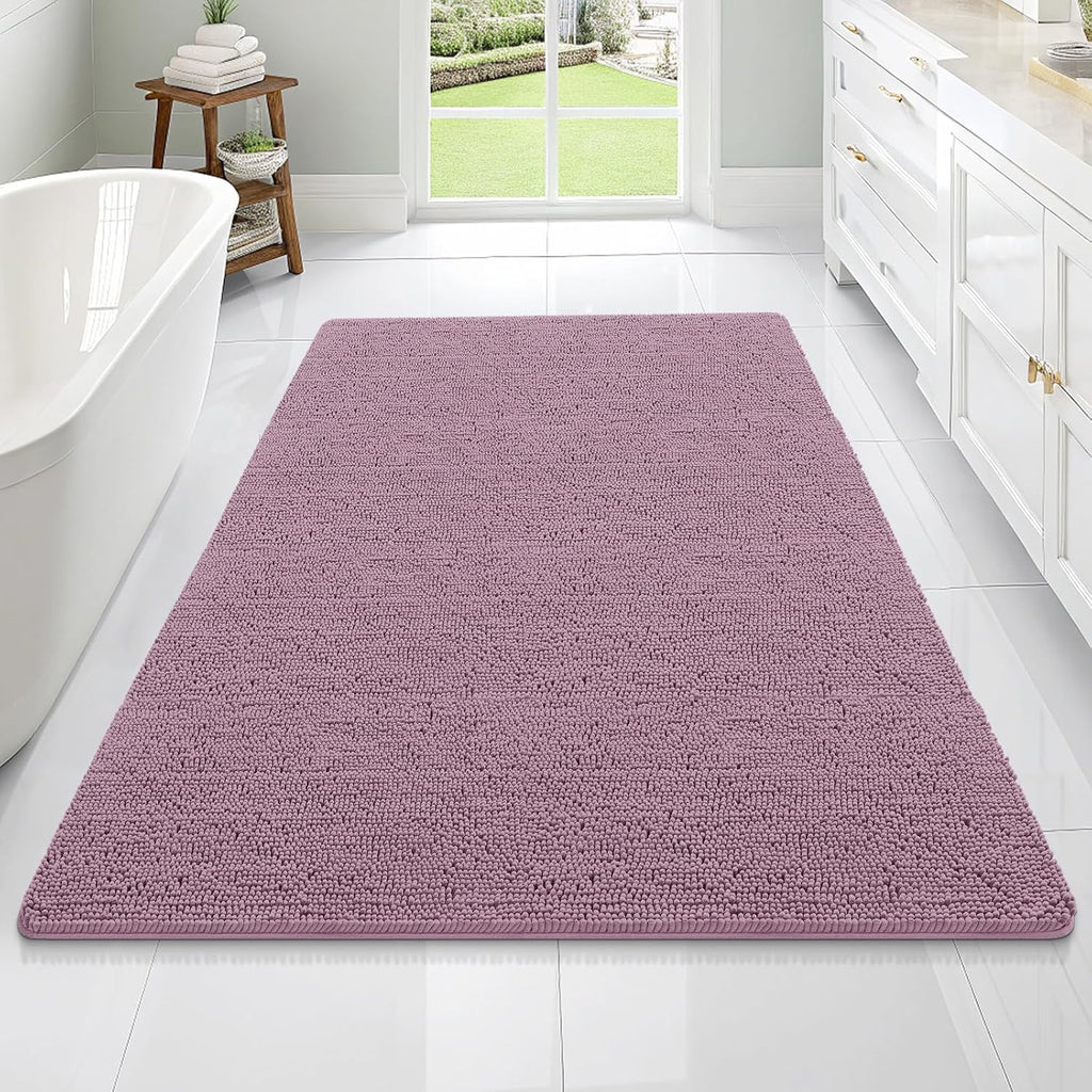OLANLY Large Bath Rugs - Extra Soft Chenille, Quick Dry & Machine Washable | Deep Plum 70x46