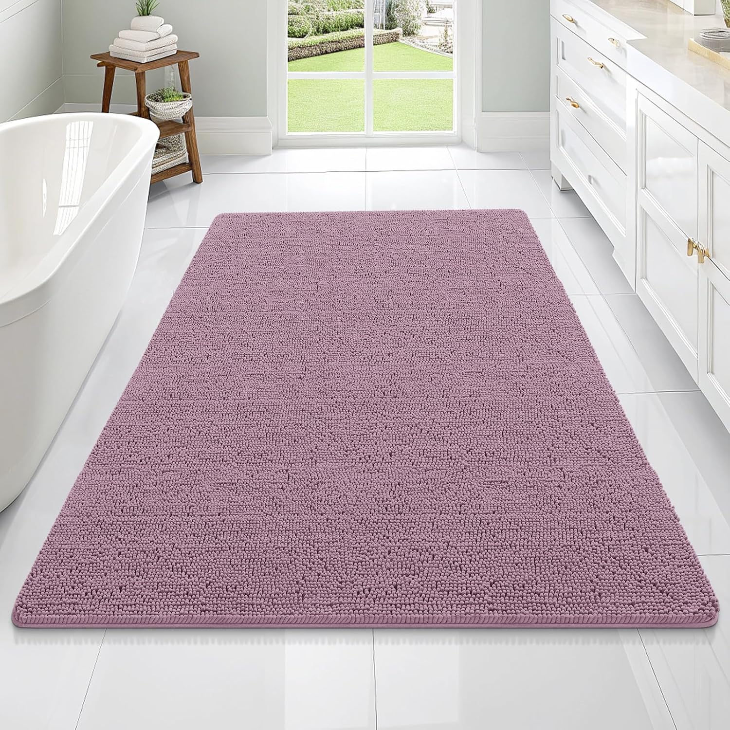 OLANLY Large Bath Rugs - Extra Soft Chenille, Quick Dry & Machine Washable | Deep Plum 70x46