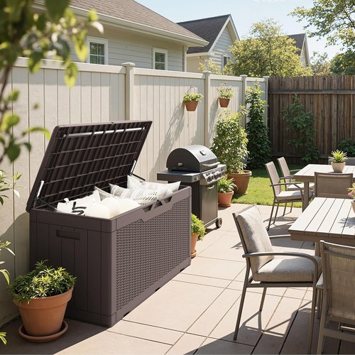 Greesum 100 Gallon Resin Deck Box - Large Outdoor Storage for Garden Tools & Patio Cushions | Dark Brown