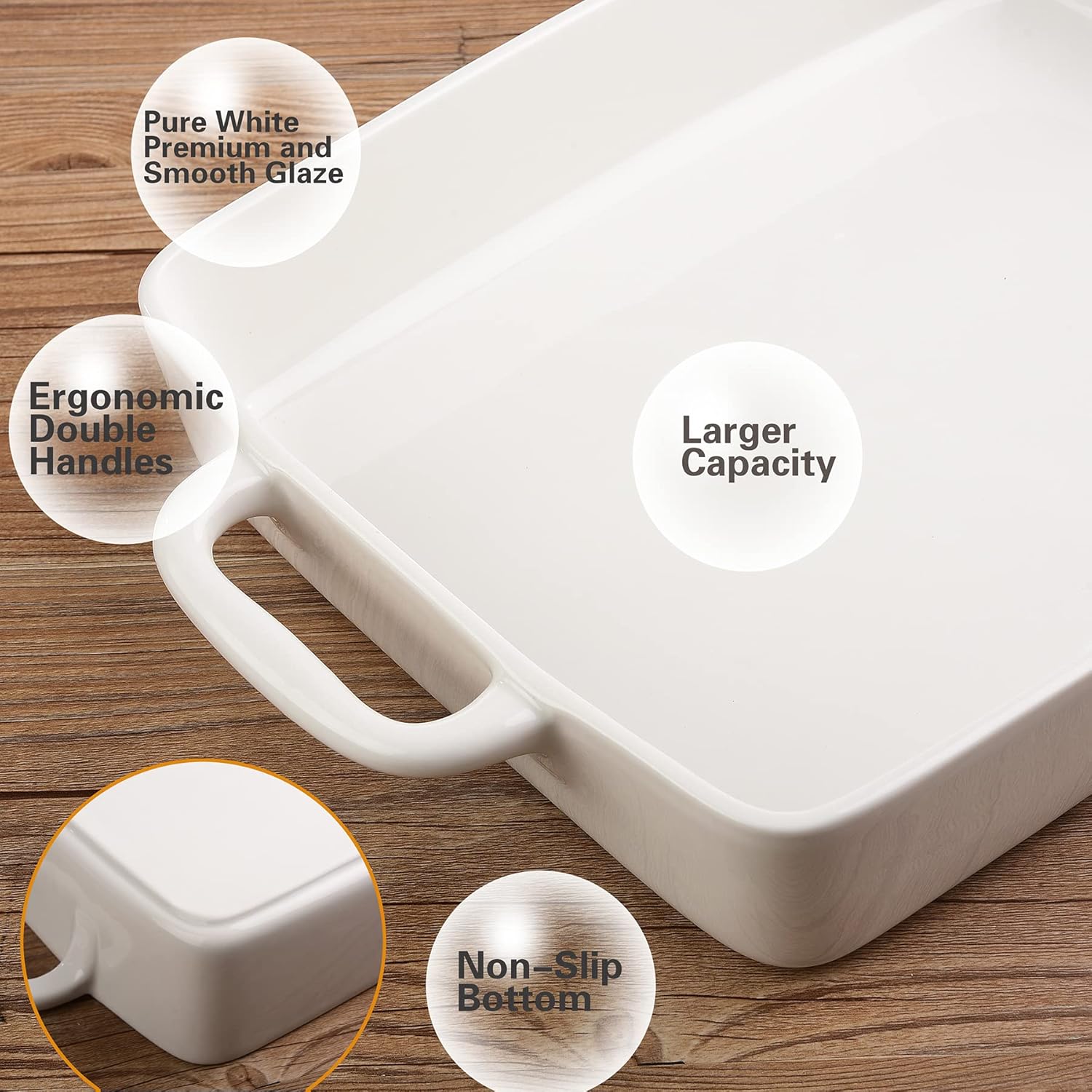 9 x 13 Ceramic Baking Dish by [Brand Name] - Large Lasagna Pan with Double Handles for Easy Cooking - White