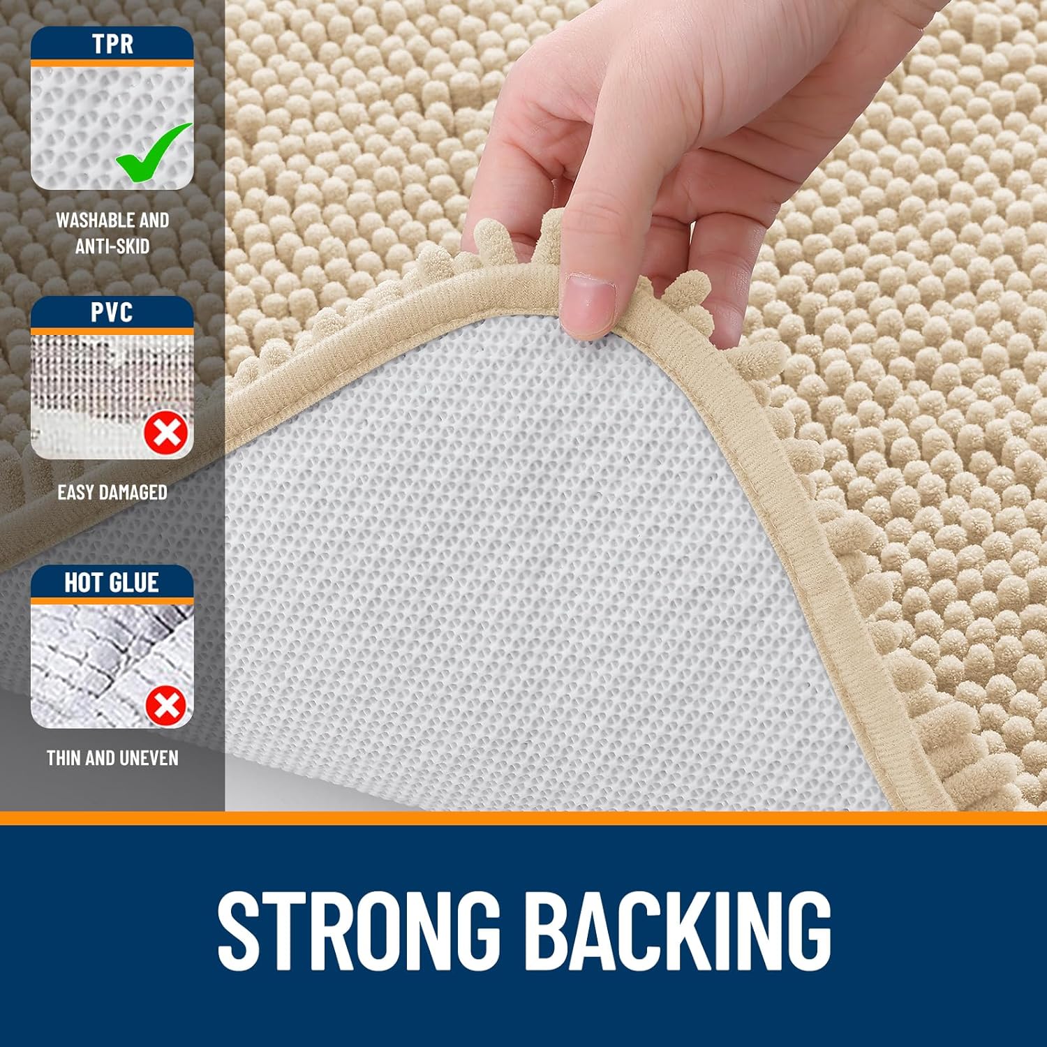OLANLY Bathroom Runner Rugs - Extra Soft Absorbent Chenille | 47x24, Quick Dry, Machine Washable, Beige