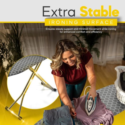Full Size Ironing Board - 57” L x 15” W | Sturdy & Adjustable with Heat Resistant Cover - Silver Gray