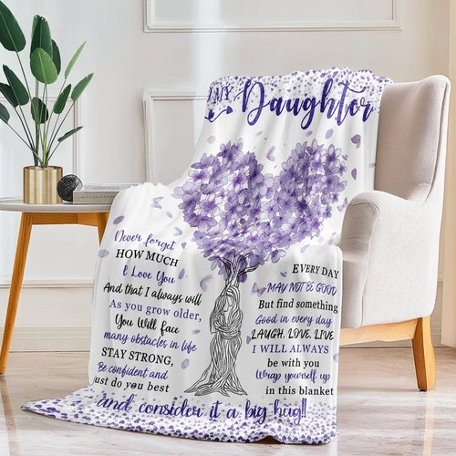 Kitolwo to My Daughter Blanket from Mom Daughters Birthday Gifts Christmas Valentines Day Gift for Daughter to My Daughter's Throw Blanket 50" x 60"（Purple）