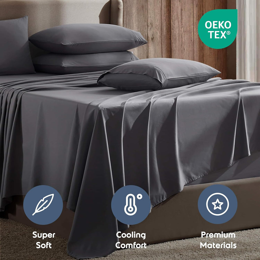 Nestl Extra Deep King Sheet Set - 6-Piece Breathable Cooling Bedding - Luxury Hotel Quality with 18-24 Inch Deep Pockets - Soft, Wrinkle-Free Dark Gray