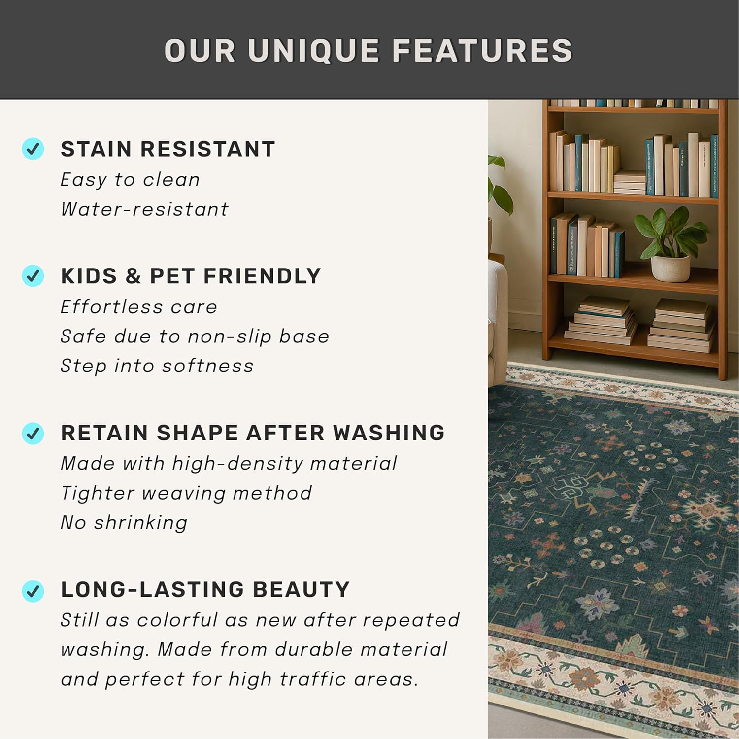 Oushak Dark Green 2x4 Entryway Rug - Modern Vintage Boho Floral Design, Washable Non-Slip Small Area Rug