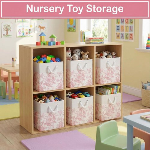 LemonRoad Pink Floral Cube Storage Bins - 6 Pcs Collapsible 11.22 Inch Organizers for Home & Office