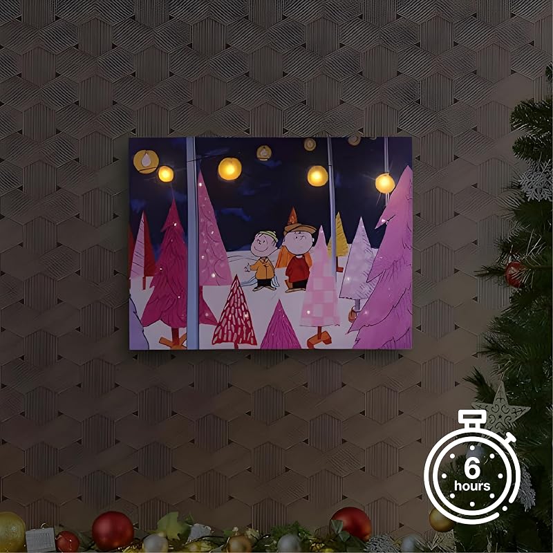 Charlie Brown Peanuts Christmas Tree Farm LED Canvas (12x16) – Fibre Optic Lights, Officially Licensed