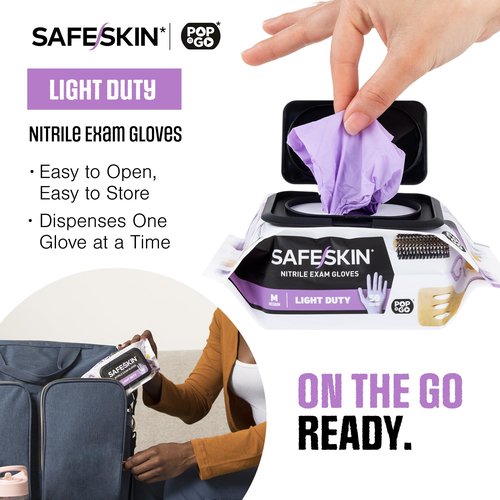 SAFESKIN Nitrile Disposable Gloves, 200 Count, Light Duty, Medium Size, Powder Free - For Food Handling, First Aid, Hair Coloring, Baby and Pet Care - Premium Medical Exam Gloves