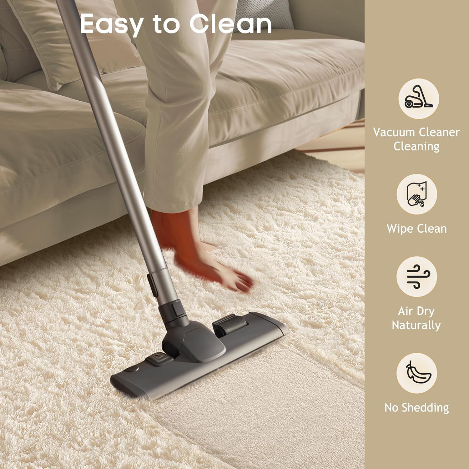Ophanie Area Rugs - Soft Non-Slip Shag Carpet for Living Room & Nursery | Ivory 8x10 Size