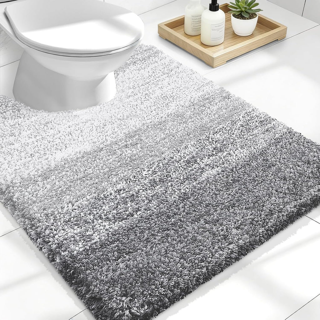 OLANLY Luxury U-Shaped Toilet Rugs - Extra Soft, Absorbent Microfiber Bath Mat | 24x20, Light Grey
