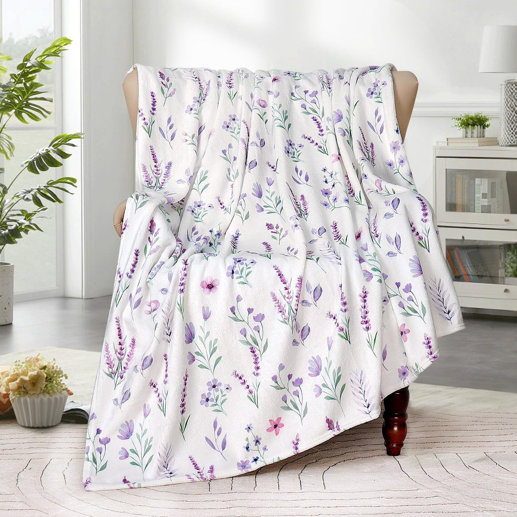 Bestraily Purple Lavender Floral Throw Blanket Flower Botanical Throw Blankets Ultra Soft Cozy Flannel Throw Blanket Lightweight Fleece Fuzzy Plush Throw Blankets for Bed Chair Couch 60" X 80"