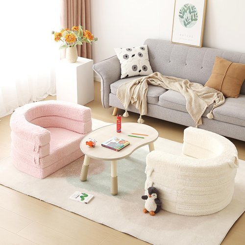 Welnow Travel Toddler Bed, 3-in-1 Convertible Toddler Portable Floor Beds, Kids Flip Out Foldable Sofa Bed with Washable Cover & High-Density Foam for Girls and Boys, Beige