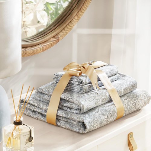 Comfort Spaces King Cotton Sheets - Soft, Breathable & Naturally Cool | 4-Piece Paisley Set with 14" Pocket