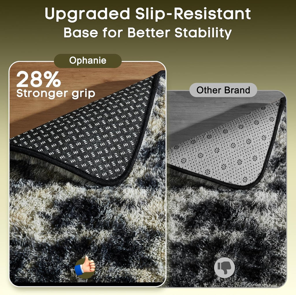 Ophanie Area Rug - Fluffy Black, Gold & Grey Shag Carpet for Living Room | 8x10 Soft Plush Design