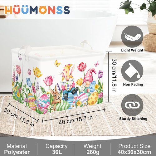 HUUMONSS Easter Rabbit Gnome Laundry Hamper Large Storage Basket Cute Tulip Eggs Collapsible Parents Organizer Kids Toy Clothes Bins for Bedroom, Bathroom, Butterfly, 36L