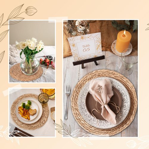 Round Woven Placemats Set of 6 | Handmade Natural Wicker Placemats for Holiday Wedding Home - Slip Heat Resistant Rattan Chargers for Dinner Plates (13 Inch)