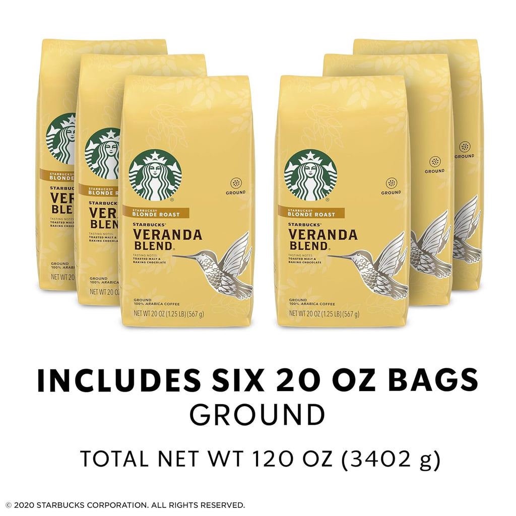 Starbucks Veranda Blend Coffee - Ground, Smooth Flavor, 20-Ounce Bags, Pack of 6
