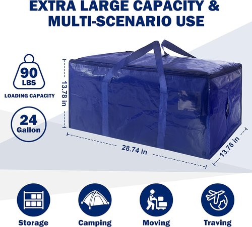 **Skiennix Extra Heavy Duty Moving Bags - Strong Zipper & Handles, 24 Gallon, Dark Blue (8 Pack)**