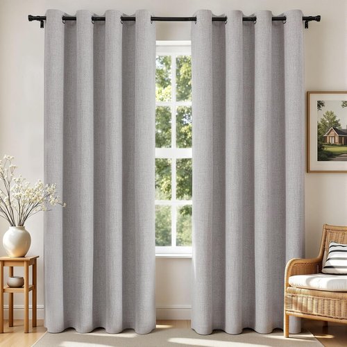 Joydeco Blackout Curtains - 84 Inch Linen Light Blocking Drapes | Thermal Insulated 2 Panel Set for Bedroom & Living Room