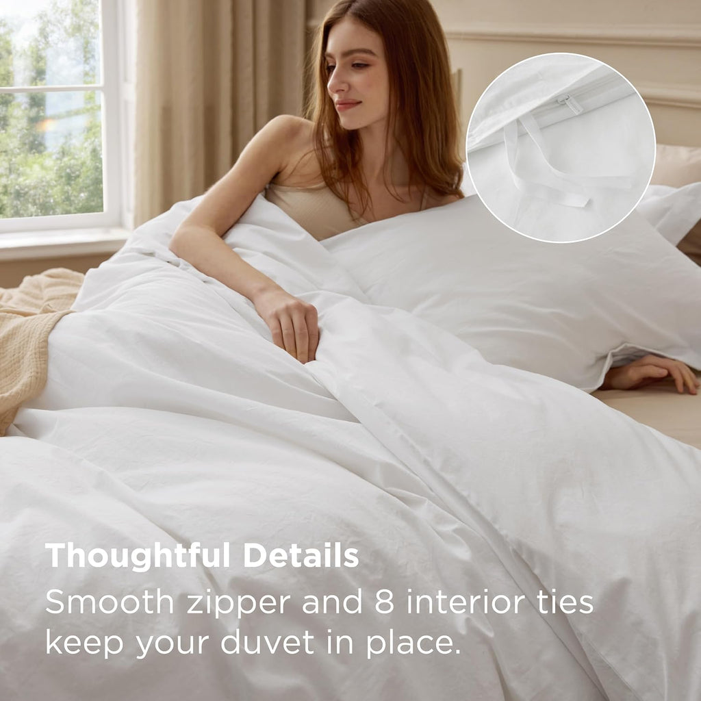 Bedsure 100% Washed Cotton Duvet Cover - King Size Natural White Minimalist Bedding Set | Soft & Comfortable All-Season Comforter Cover (104"x90")