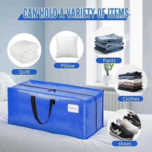 BAGAIL Heavy Duty Moving Bags - Extra Large Storage Totes with Strong Handles | 4 Pack in Blue