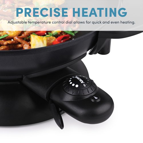 Aroma Housewares AEW-306 Electric Wok with Tempered Glass Lid Easy Clean Nonstick, Cooking Chopsticks, Tempura and Steaming Racks, Professional Model, Black