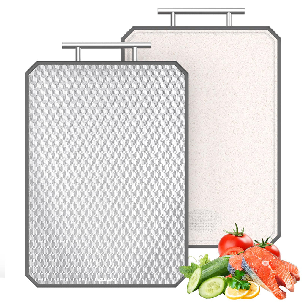 Callsky Cutting Board for Kitchen, Non Toxic Titanium Cutting Board, Double-Sided Metal Chopping Board with Juice Groove, Cutting Boards for Meat, Vegetables and Fruits, Dishwasher Safe Large 16”×11”
