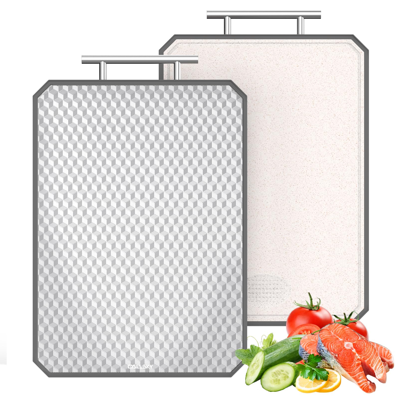 Callsky Cutting Board for Kitchen, Non Toxic Titanium Cutting Board, Double-Sided Metal Chopping Board with Juice Groove, Cutting Boards for Meat, Vegetables and Fruits, Dishwasher Safe Large 16”×11”