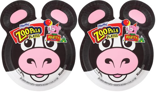 Hefty Zoo Pals Party Edition Paper Plates for Kids, Assorted Animal Designs, 7.75 Inches with Two Dipping Compartments, 20 Count (Pack of 2)