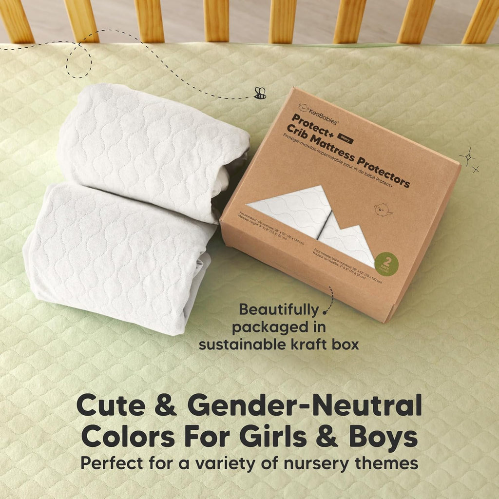 Skiennix 2-Pack Waterproof Crib Mattress Protector - Soft Quilted Cotton, Machine Washable, 52" x 28" (Soft White/Mavy)