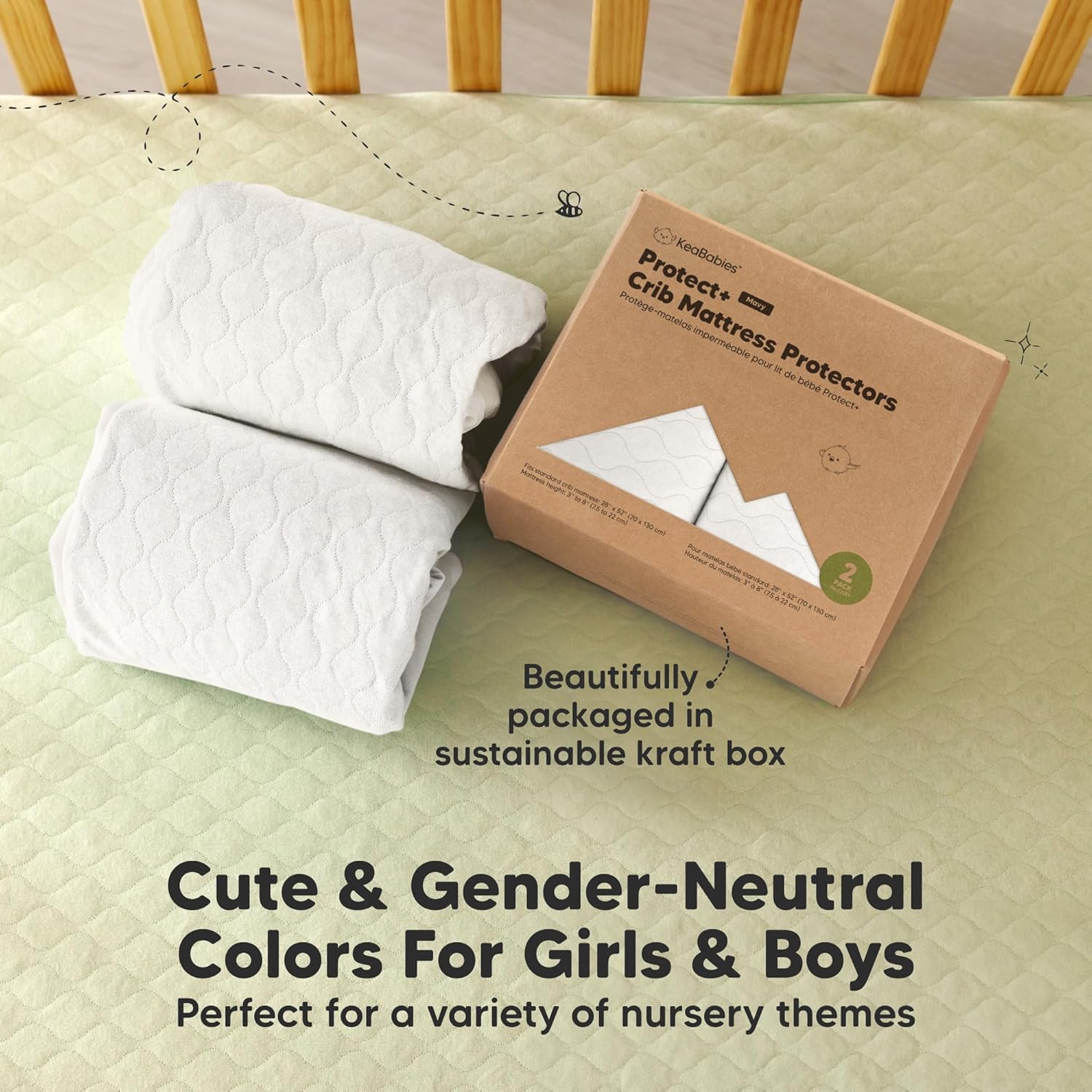 Skiennix 2-Pack Waterproof Crib Mattress Protector - Soft Quilted Cotton, Machine Washable, 52" x 28" (Soft White/Mavy)