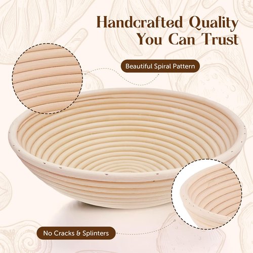 ABIOTO Bread Proofing Baskets for Sourdough Bread Baking - Set of 2 7" Round Banneton Baskets with Liners, Made of Finest Indonesian Rattan - Bake Perfect Artisan Bread Loaves at Home Like a Pro
