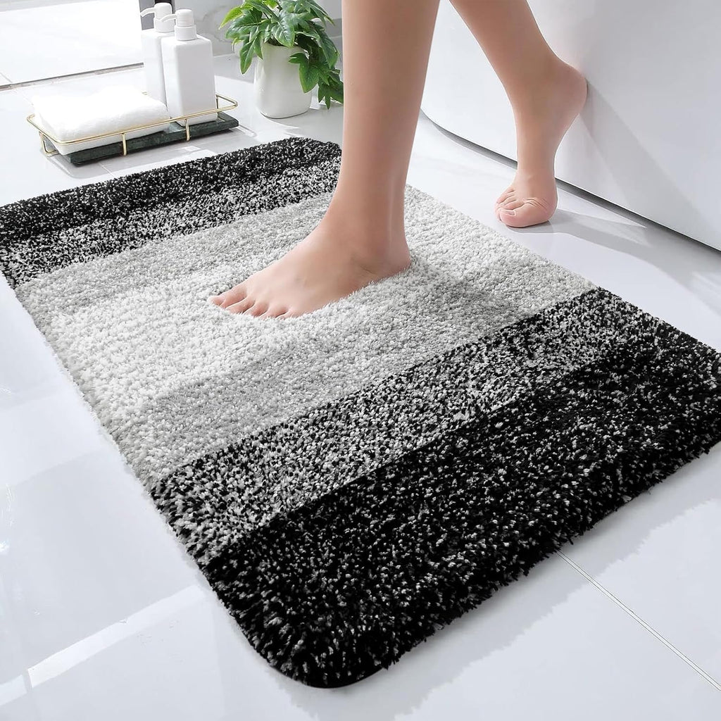 OLANLY Bathroom Rugs - Extra Soft Microfiber Mat | Quick Dry, Machine Washable, 24x16, Black
