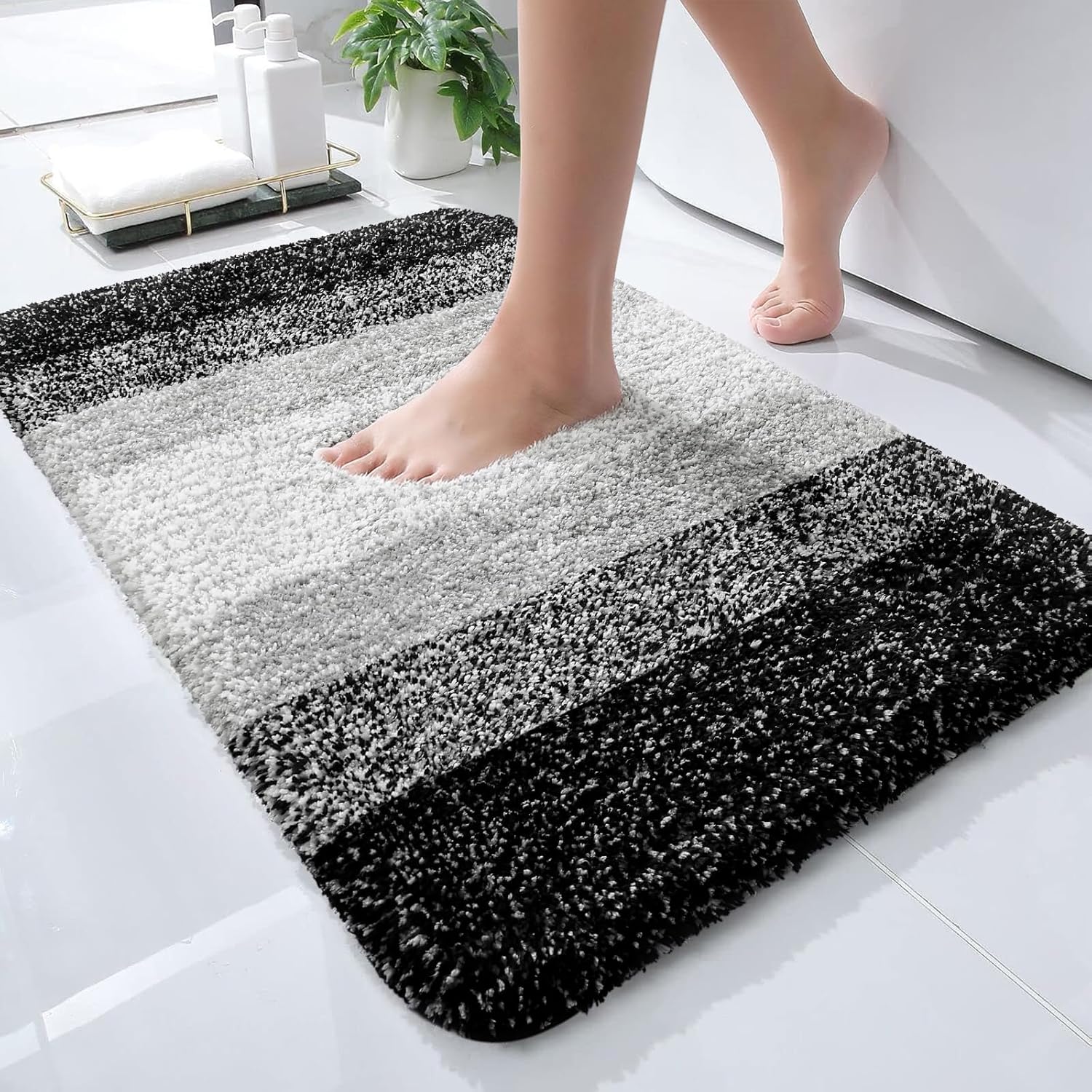 OLANLY Bathroom Rugs - Extra Soft Microfiber Mat | Quick Dry, Machine Washable, 24x16, Black