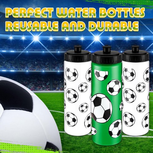 Skybooly 24 Pcs Soccer Water Bottle Bulk 20 oz Sports Ball Cup Accessories Reusable Squeeze Water Bottle for Sports Party Favor Players Lovers Team Gifts Gym Bike Cage