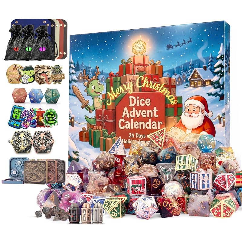 Haxtec DND Dice Advent Calendar 24-Day Mystery Countdown - Luxury Blue+1