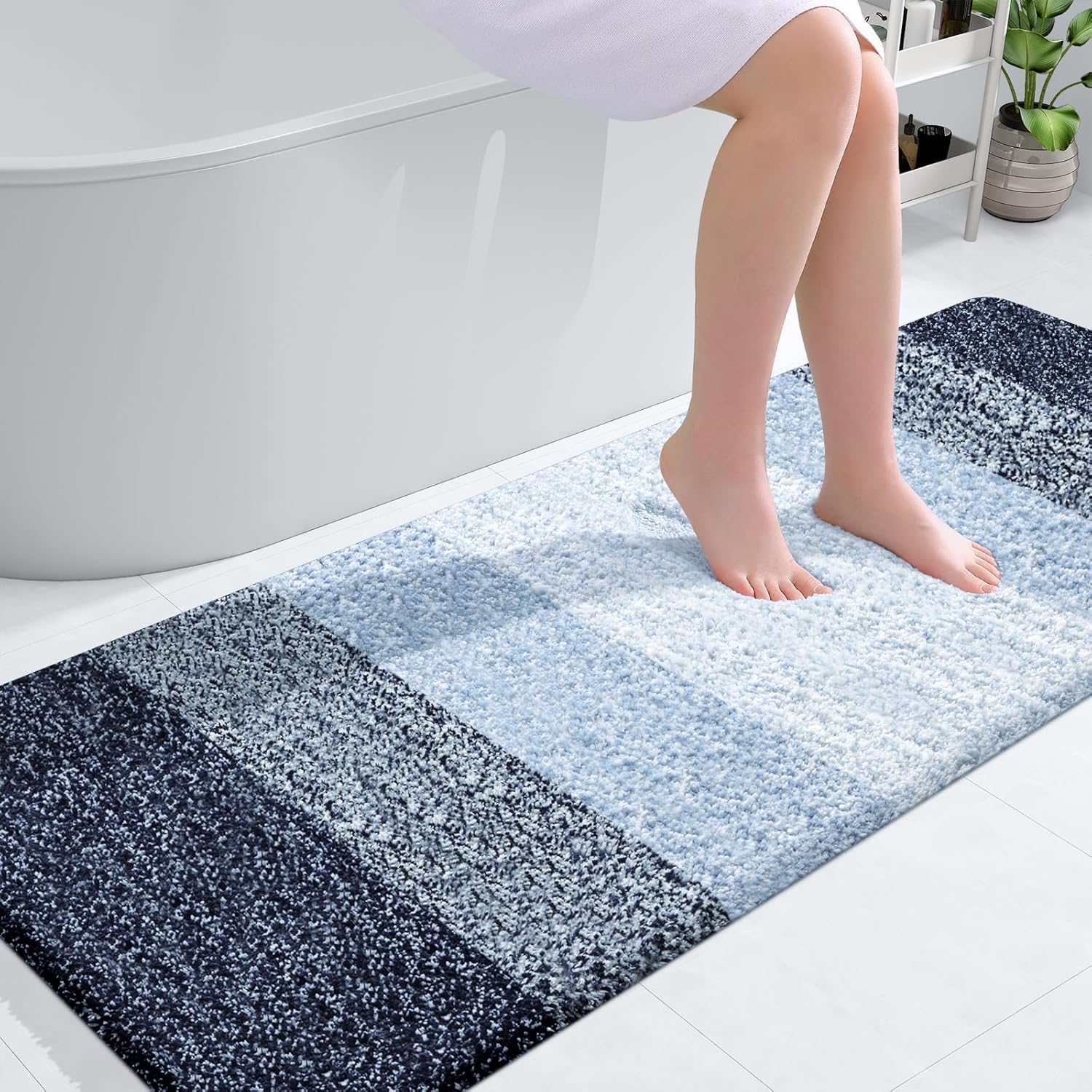 OLANLY Bathroom Runner Rugs - Extra Soft Microfiber, Quick Dry & Washable | 59x24 Navy Blue Bath Mat