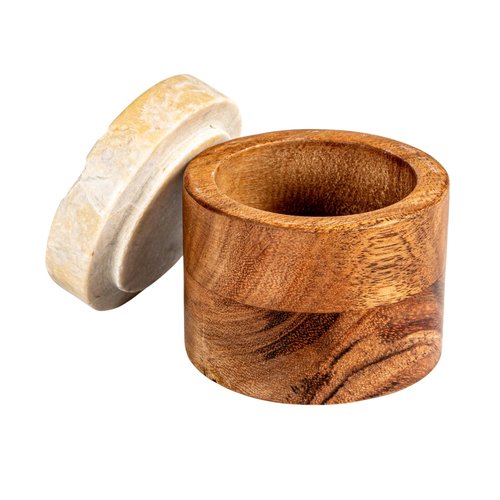 Creative Co-Op Mélange Acacia Wood Container with Marble Lid, Natural and Yellow