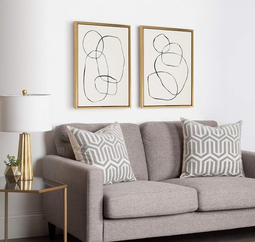 Kate and Laurel Sylvie Wall Art - Modern Circles Framed Canvas Set, 2 Piece 18x24 Gold Decor
