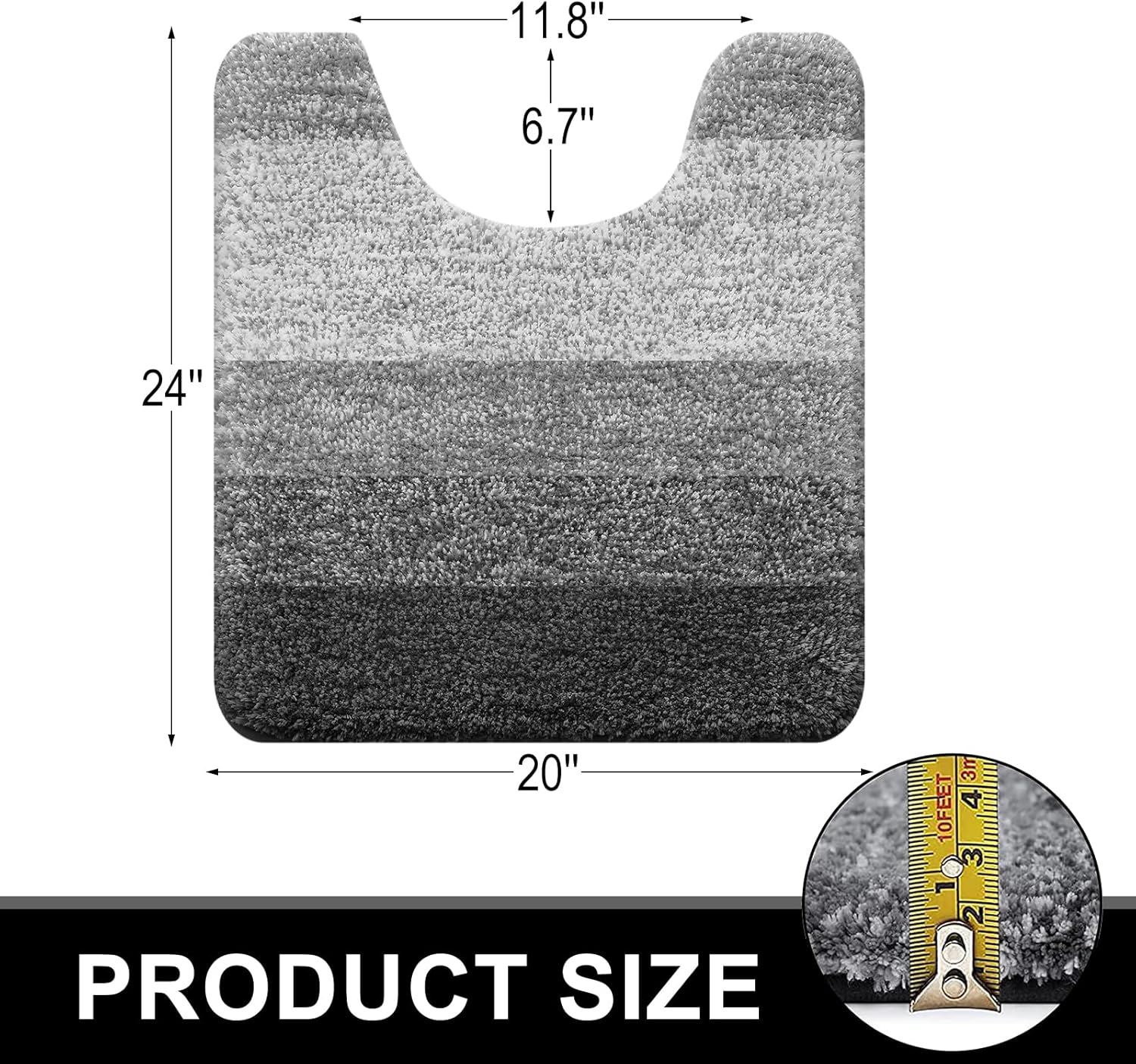 OLANLY Luxury U-Shaped Toilet Rug - Extra Soft, Absorbent Microfiber Bath Mat, 24x20, Grey