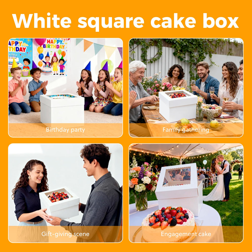 3 Pack Cake Boxes,10x10x8 Inch Tall Cake Box with Cake Boards 10",Disposable Cake Containers with Lids,White Bakery Boxes with Large Window,for Layer Cakes,Pies,Donuts,Cookies,Wedding,Birthday,Party